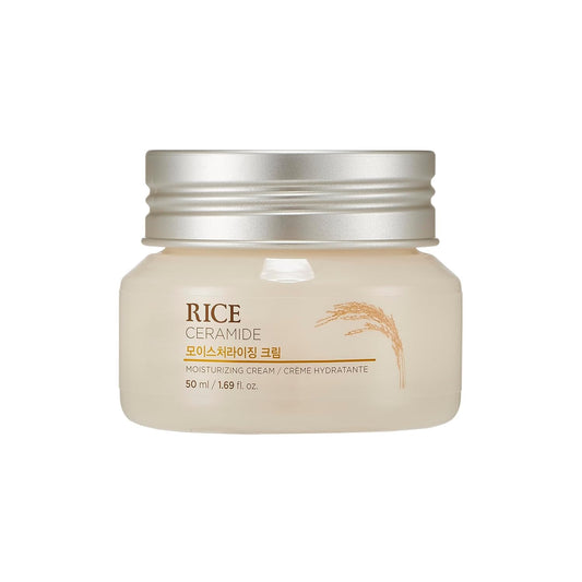 The Face Shop Rice Ceramide Moisturizing Cream - Rice Extract + Rice Bran Oil - Hydrating Targets Dryness, Brightening - Dermatologically Tested - Lightweight Moisturizer Face Cream - Korean Skin Care